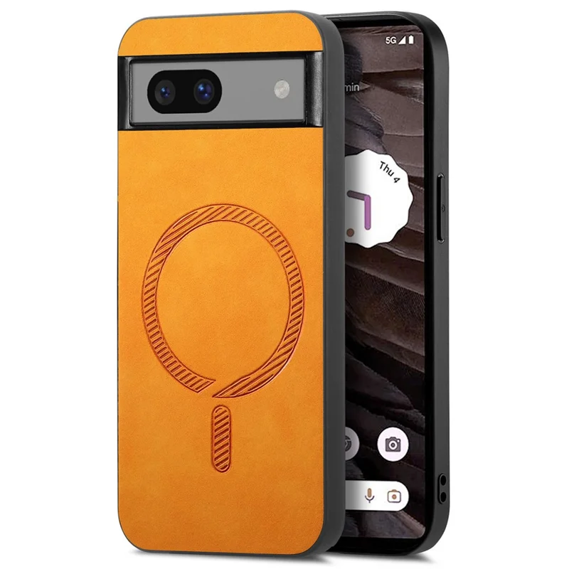 For Google Pixel 7a Leather Back Magnetic Case Skin-touch Phone Cover - Yellow