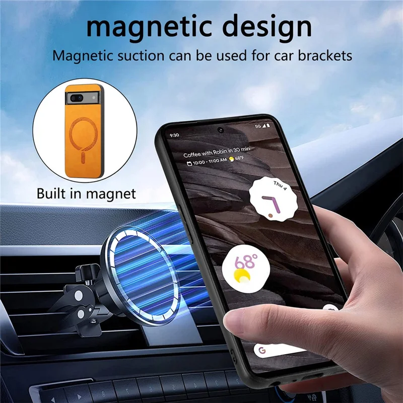 For Google Pixel 7a Leather Back Magnetic Case Skin-touch Phone Cover - Yellow