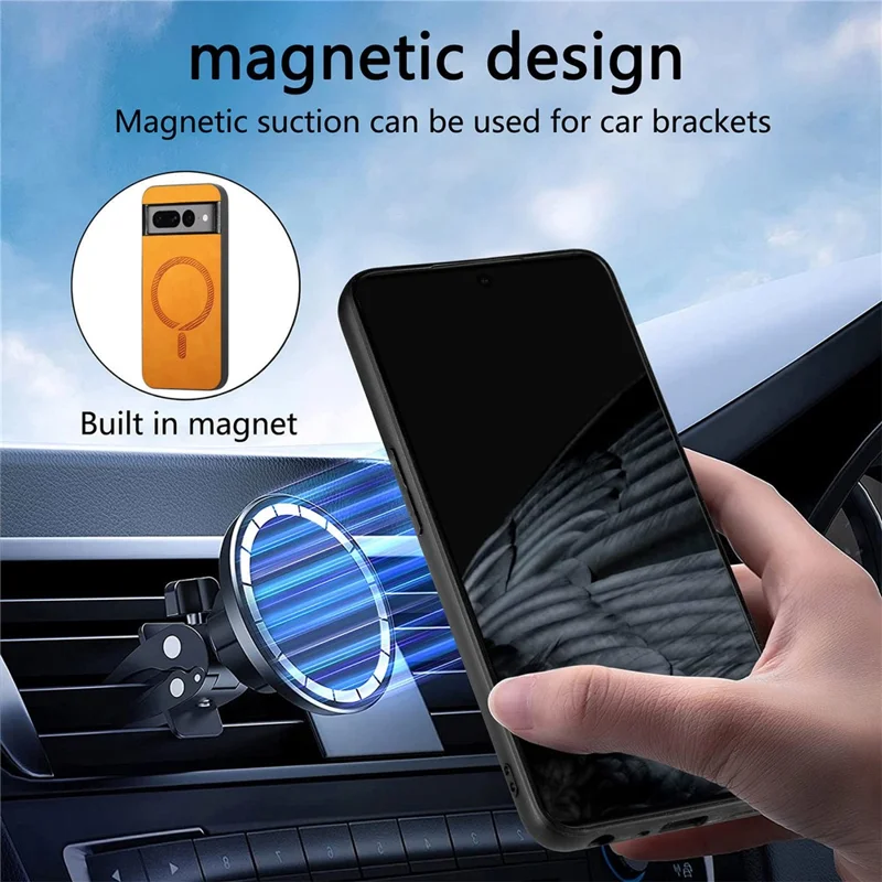 For Google Pixel 7 Pro 5G Leather Back Case Compatible with MagSafe Skin-touch Phone Cover - Yellow