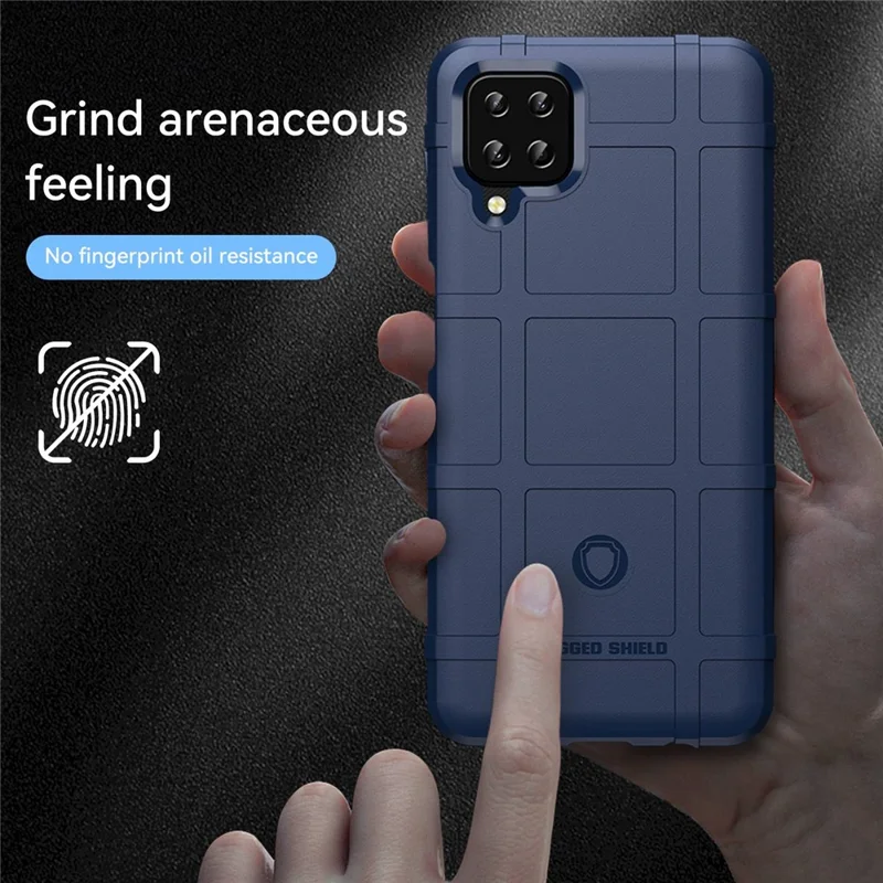 For Samsung Galaxy A12 Nacho 4G / A12 / M12 / F12 Rugged Square Grid Anti-slip Case Thickened TPU Buffer Protection Back Cover - Blue
