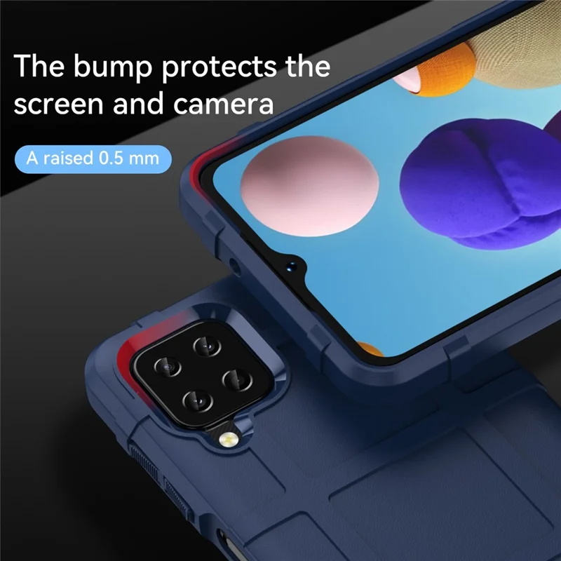 For Samsung Galaxy A12 Nacho 4G / A12 / M12 / F12 Rugged Square Grid Anti-slip Case Thickened TPU Buffer Protection Back Cover - Blue