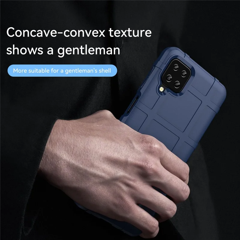 For Samsung Galaxy A12 Nacho 4G / A12 / M12 / F12 Rugged Square Grid Anti-slip Case Thickened TPU Buffer Protection Back Cover - Blue