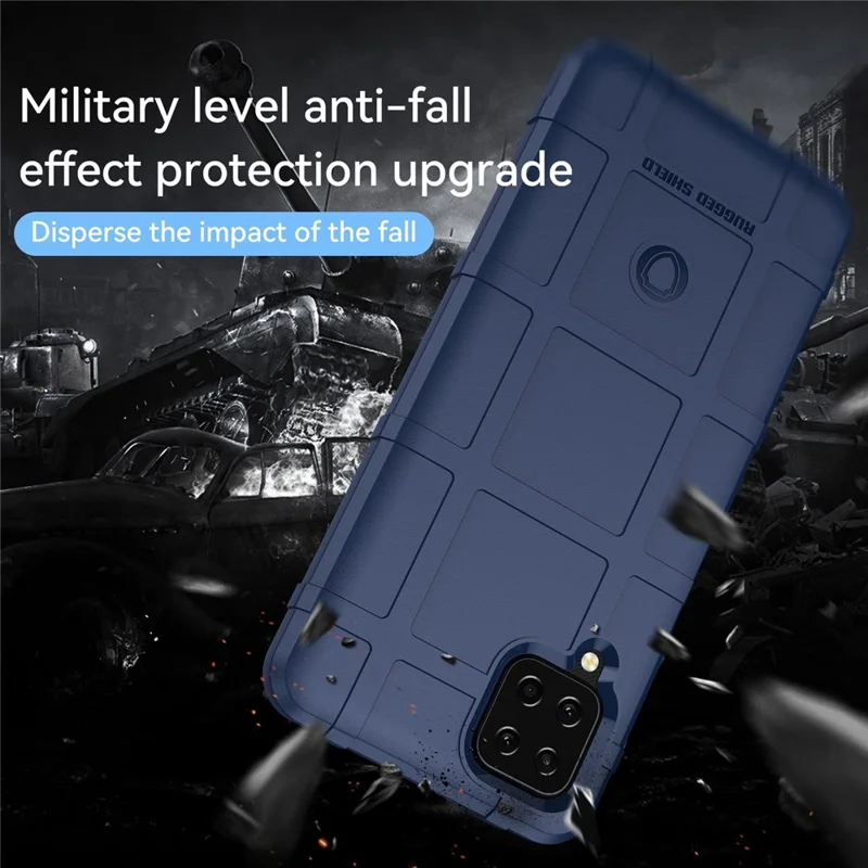 For Samsung Galaxy A12 Nacho 4G / A12 / M12 / F12 Rugged Square Grid Anti-slip Case Thickened TPU Buffer Protection Back Cover - Blue
