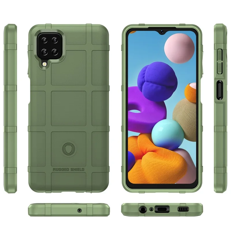Pour Samsung Galaxy A12 Nacho 4G / A12 / M12 / F12 Casse Arrière de la Grille Carrée Robuste - Vert