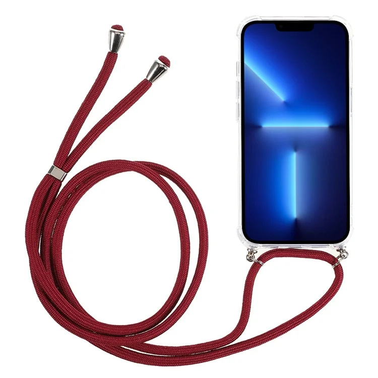 Для iPhone 16 Pro Max Чехол-кроссбоди Акриловый + ТПУ Прозрачный Чехол для телефона Усиленные углы - Красный Юджуб