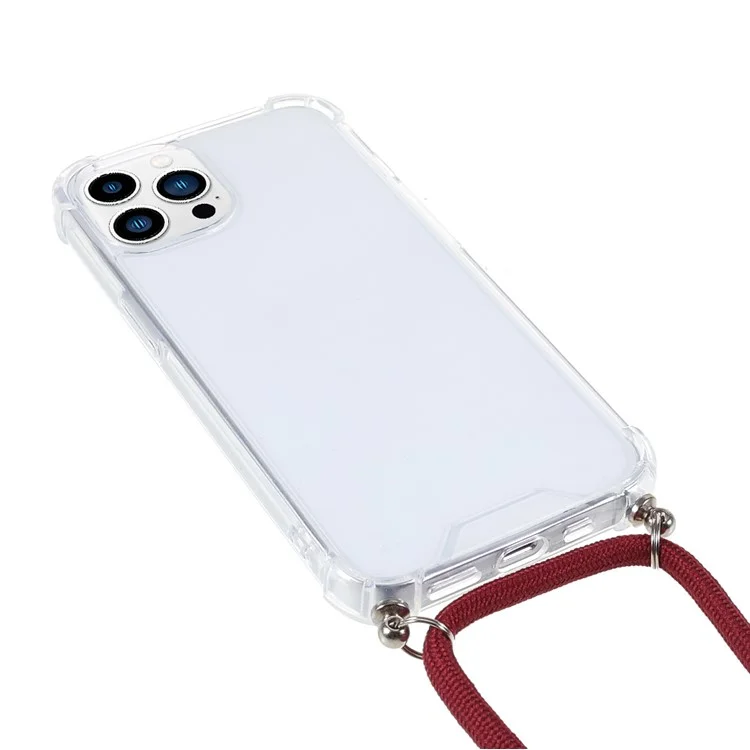 Для iPhone 16 Pro Max Чехол-кроссбоди Акриловый + ТПУ Прозрачный Чехол для телефона Усиленные углы - Красный Юджуб
