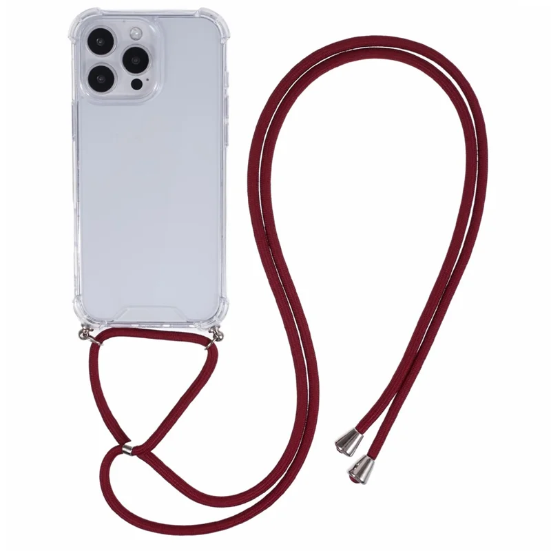 Per iPhone 16 Pro Case 4 Corner Reinforced Acrylic + TPU Phone Cover con Adjustable Lanyard - Jujube Red