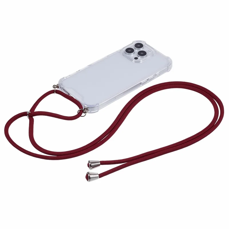 Per iPhone 16 Pro Case 4 Corner Reinforced Acrylic + TPU Phone Cover con Adjustable Lanyard - Jujube Red