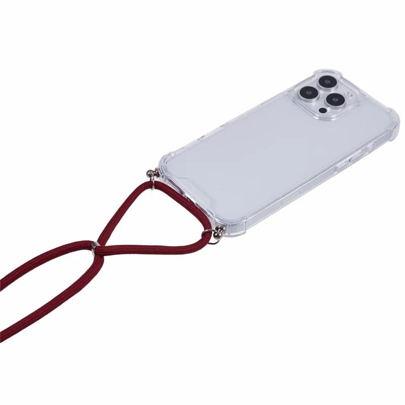 Per iPhone 16 Pro Case 4 Corner Reinforced Acrylic + TPU Phone Cover con Adjustable Lanyard - Jujube Red