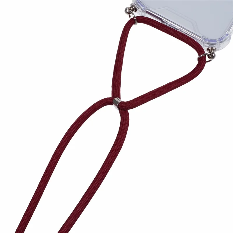 Per iPhone 16 Pro Case 4 Corner Reinforced Acrylic + TPU Phone Cover con Adjustable Lanyard - Jujube Red