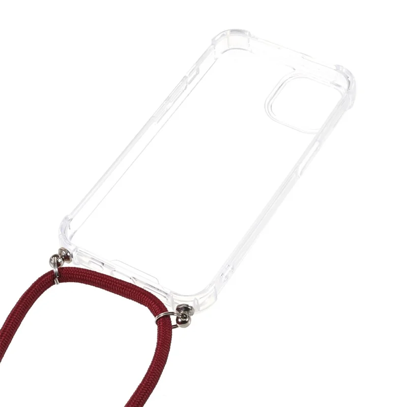 Per iPhone 16 Pro Case 4 Corner Reinforced Acrylic + TPU Phone Cover con Adjustable Lanyard - Jujube Red
