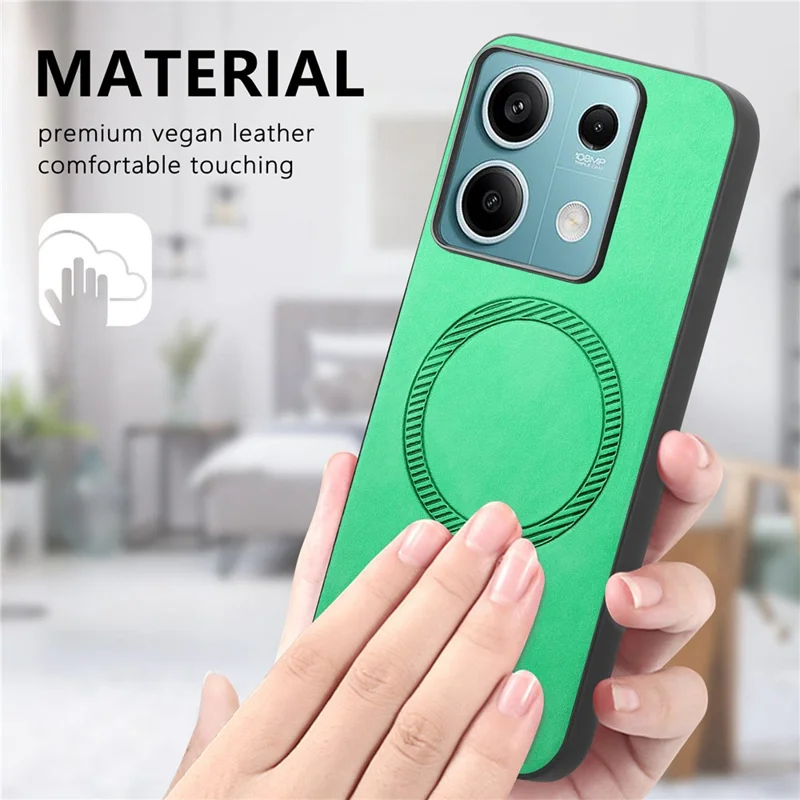 Para Xiaomi Redmi Note 13 5G Capa de Couro Traseira Compatível com MagSafe Capa de Telefone Touch-Skin - Verde
