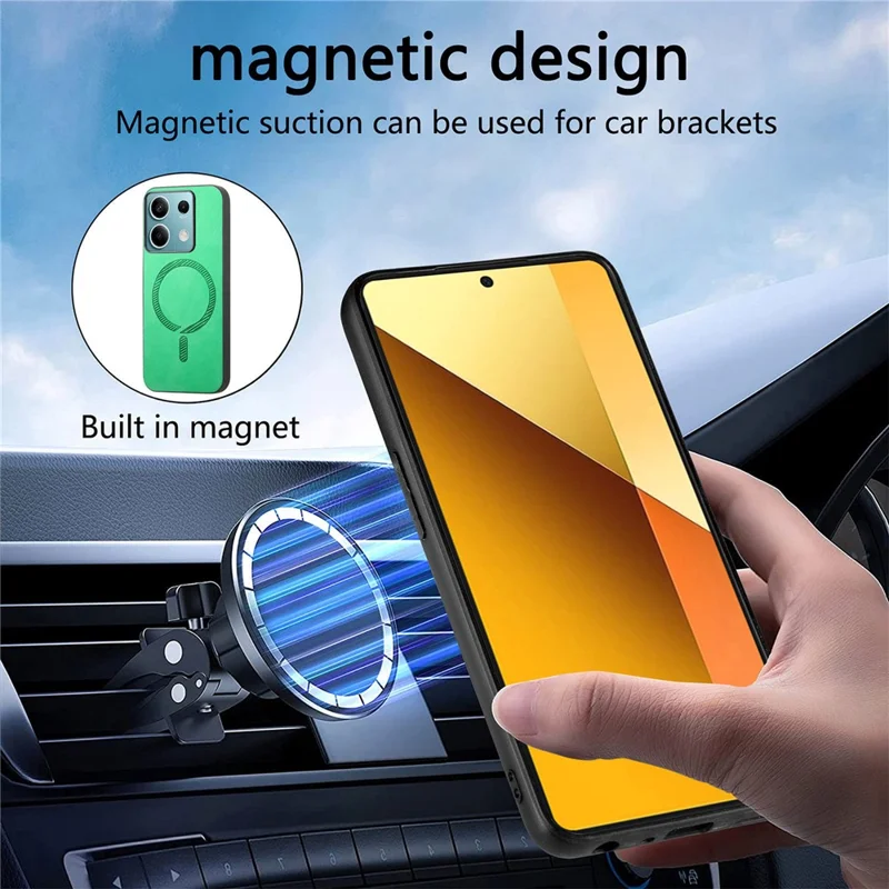 Para Xiaomi Redmi Note 13 5G Capa de Couro Traseira Compatível com MagSafe Capa de Telefone Touch-Skin - Verde