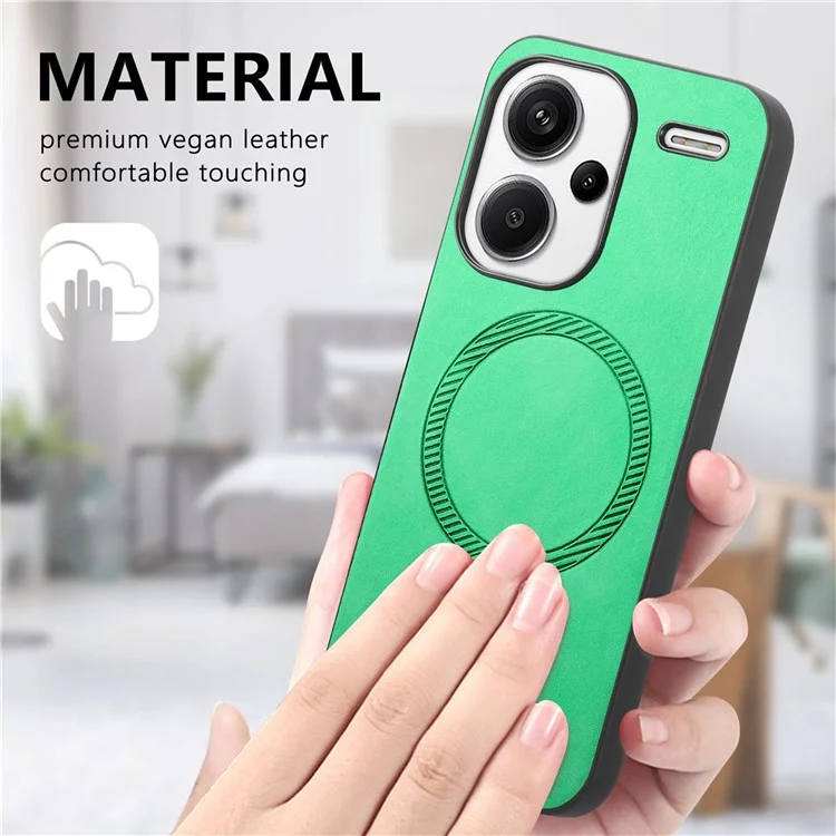 Pour Xiaomi Redmi Note 13 Pro+ 5G Étui en cuir pour le dos Compatible avec MagSafe Étui de téléphone Peau-Toucher - Vert