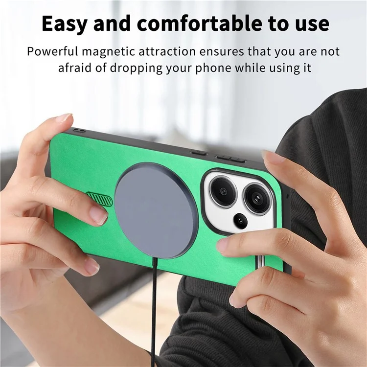 Pour Xiaomi Redmi Note 13 Pro+ 5G Étui en cuir pour le dos Compatible avec MagSafe Étui de téléphone Peau-Toucher - Vert
