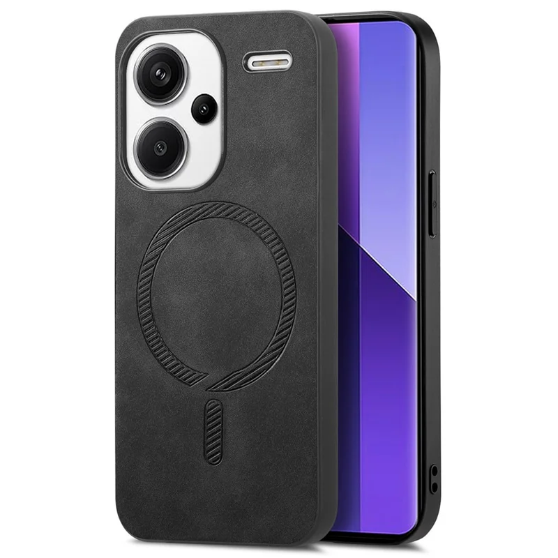 For Xiaomi Redmi Note 13 Pro+ 5G Leather Back Magnetic Case Skin-touch Phone Cover - Black