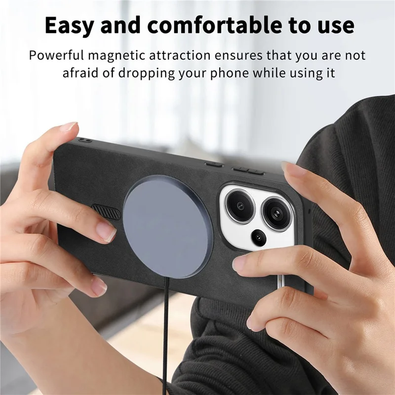 For Xiaomi Redmi Note 13 Pro+ 5G Leather Back Magnetic Case Skin-touch Phone Cover - Black