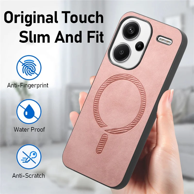 For Xiaomi Redmi Note 13 Pro+ 5G Leather Back Magnetic Case Skin-touch Phone Cover - Black