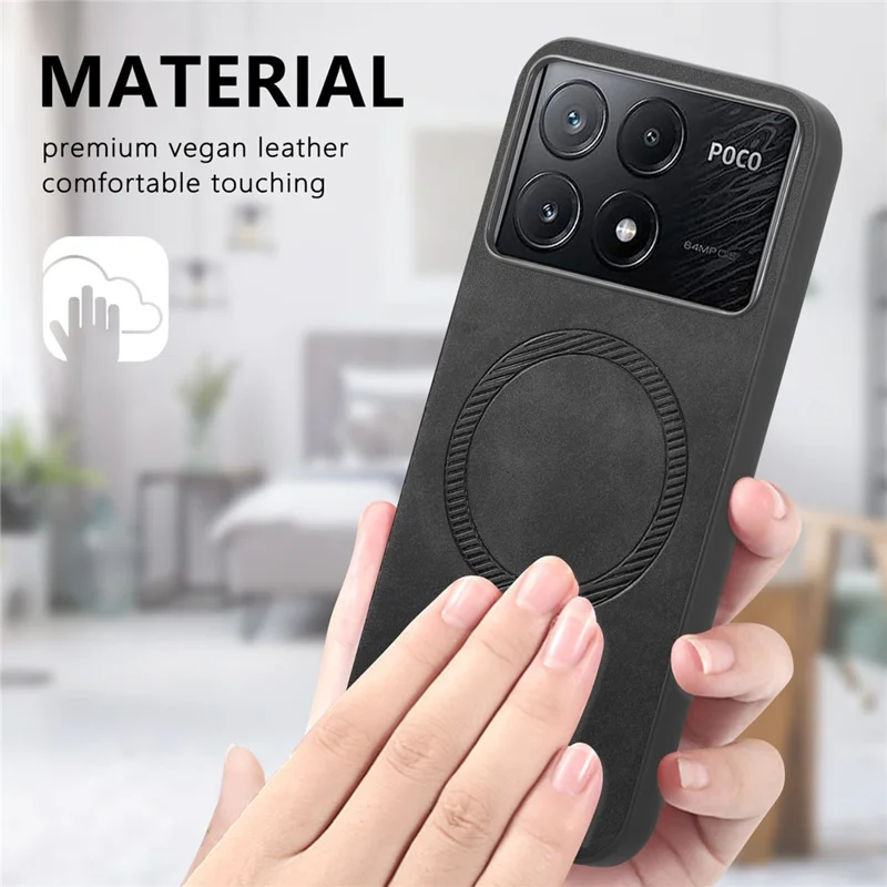 For Xiaomi Poco X6 Pro 5G  /  Redmi K70E 5G Leather Back Magnetic Case Skin-touch Phone Cover - Black