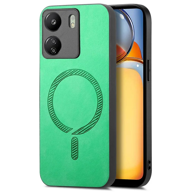 For Xiaomi Redmi 13C 5G  /  13C 4G  /  13R 5G  /  Poco M6 5G Leather Back Case Compatible with MagSafe Skin-Touch Phone Cover - Green