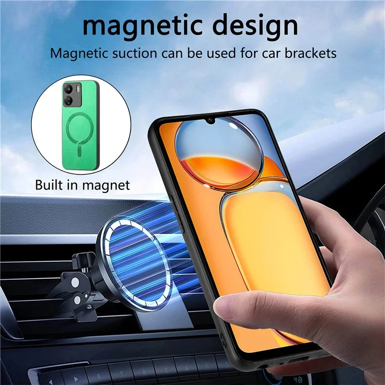 For Xiaomi Redmi 13C 5G  /  13C 4G  /  13R 5G  /  Poco M6 5G Leather Back Case Compatible with MagSafe Skin-Touch Phone Cover - Green