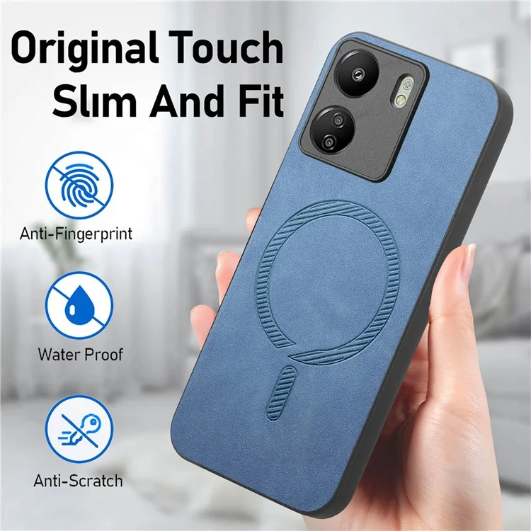 For Xiaomi Redmi 13C 5G  /  13C 4G  /  13R 5G  /  Poco M6 5G Leather Back Case Compatible with MagSafe Skin-Touch Phone Cover - Green