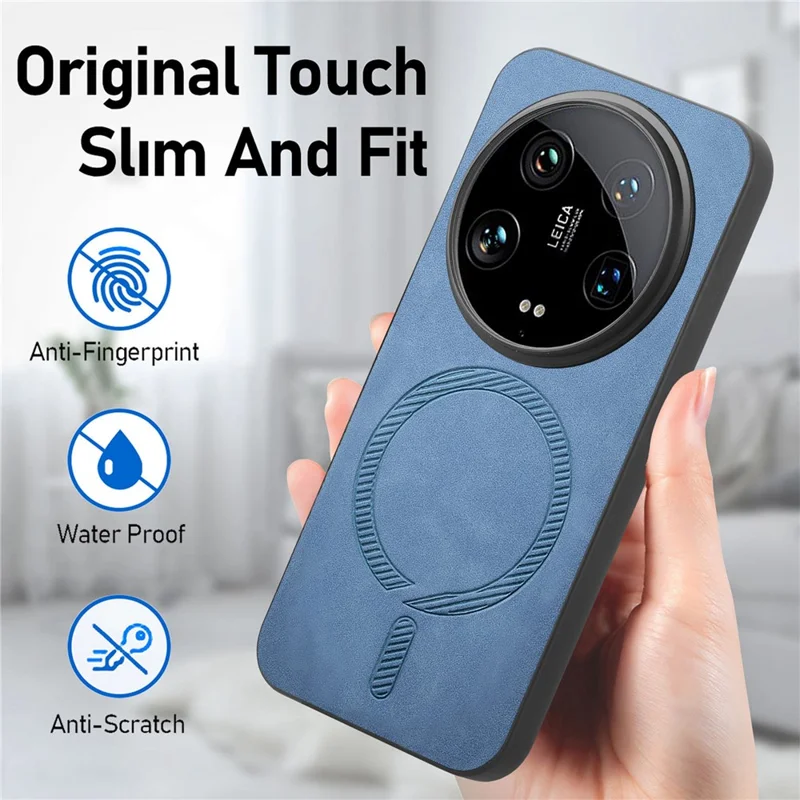 For Xiaomi 14 Ultra Leather Back Magnetic Case Skin-touch Phone Cover - Blue