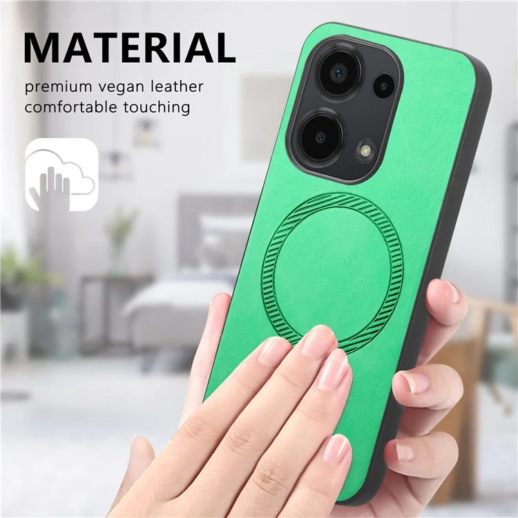 For Xiaomi Poco M6 Pro 4G  /  Redmi Note 13 Pro 4G Leather Back Case Compatible with MagSafe Skin-Touch Phone Cover - Green
