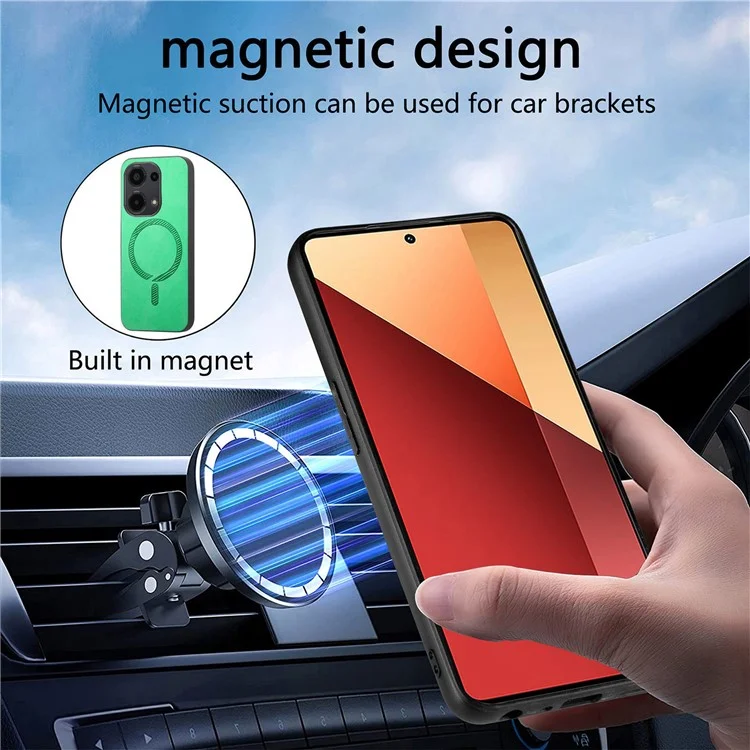 For Xiaomi Poco M6 Pro 4G  /  Redmi Note 13 Pro 4G Leather Back Case Compatible with MagSafe Skin-Touch Phone Cover - Green