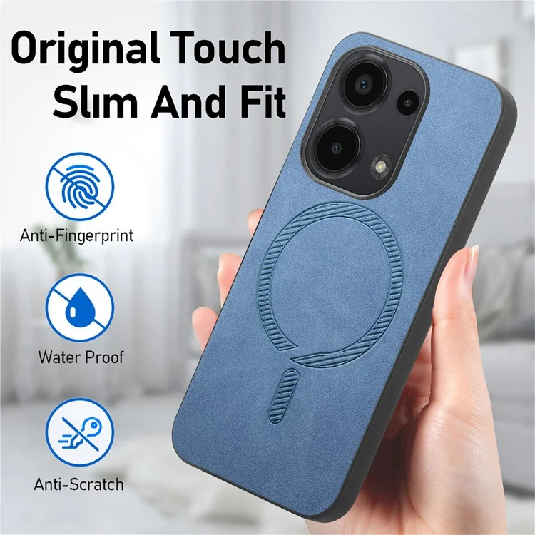 For Xiaomi Poco M6 Pro 4G  /  Redmi Note 13 Pro 4G Leather Back Case Compatible with MagSafe Skin-Touch Phone Cover - Green