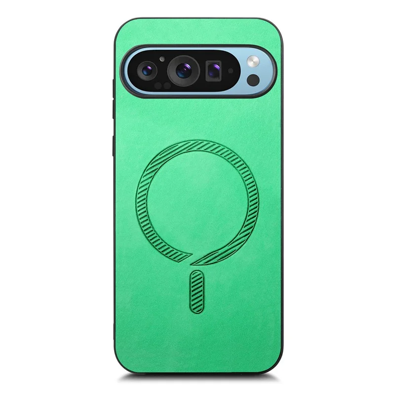For Google Pixel 9 Pro  /  Pixel 9 Leather Back Case Compatible with MagSafe Skin-Touch Phone Cover - Green