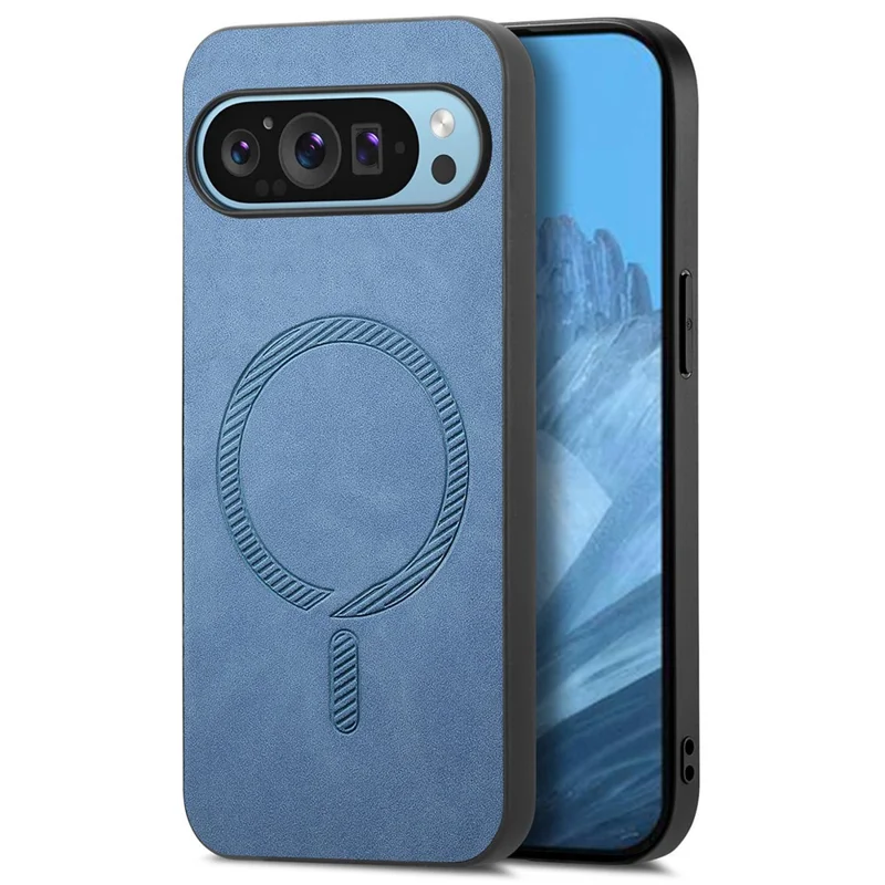 For Google Pixel 9 Pro  /  Pixel 9 Leather Back Case Magnetic Case Skin-touch Phone Cover - Blue