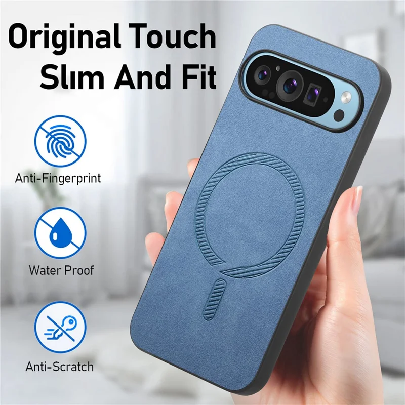 For Google Pixel 9 Pro  /  Pixel 9 Leather Back Case Magnetic Case Skin-touch Phone Cover - Blue