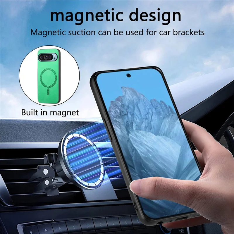 For Google Pixel 9 Pro  /  Pixel 9 Leather Back Case Magnetic Case Skin-touch Phone Cover - Blue