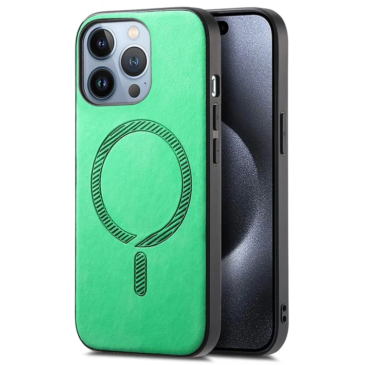Für iPhone 15 Pro Leather Back Case Kompatibel mit MagSafe Skin-Touch Phone Cover - Grün