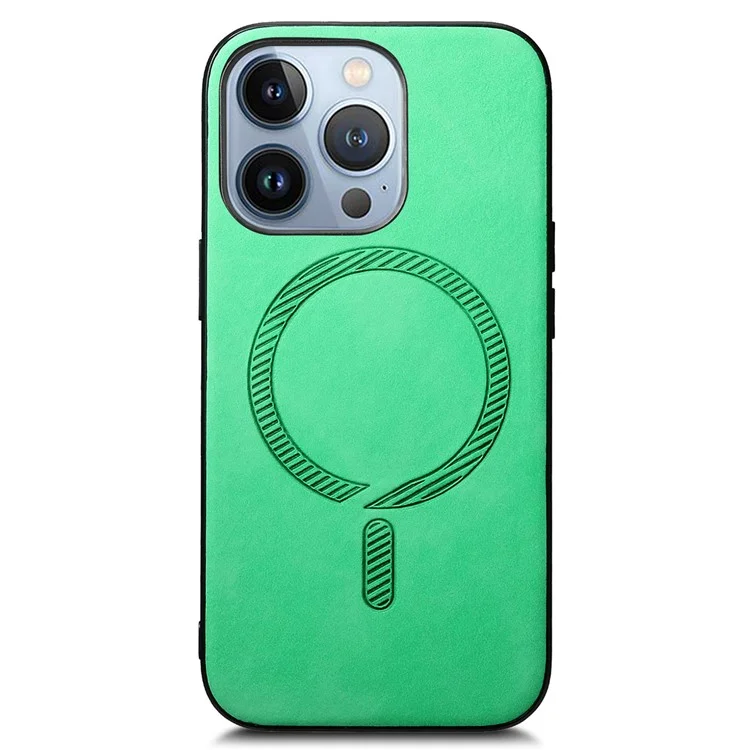 Für iPhone 15 Pro Leather Back Case Kompatibel mit MagSafe Skin-Touch Phone Cover - Grün