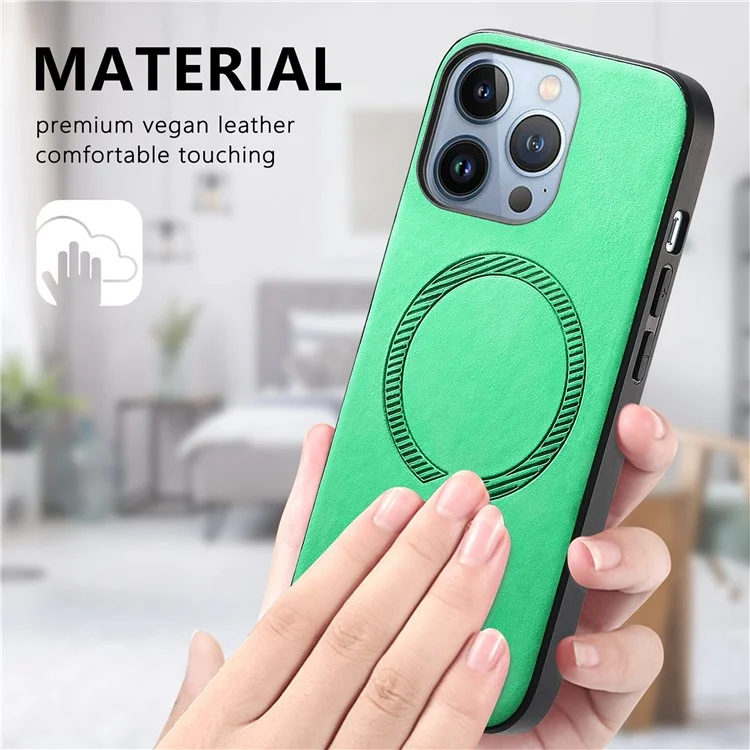 Für iPhone 15 Pro Leather Back Case Kompatibel mit MagSafe Skin-Touch Phone Cover - Grün