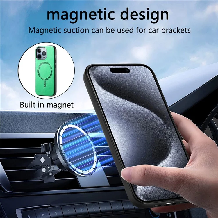 Für iPhone 15 Pro Leather Back Case Kompatibel mit MagSafe Skin-Touch Phone Cover - Grün
