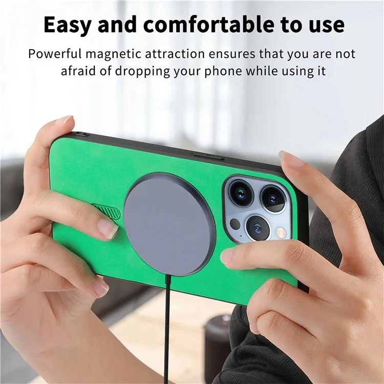 Für iPhone 15 Pro Leather Back Case Kompatibel mit MagSafe Skin-Touch Phone Cover - Grün