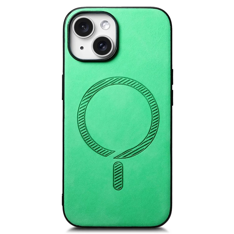 For iPhone 15 Leather Back Case Compatible with MagSafe Skin-Touch Phone Cover - Green