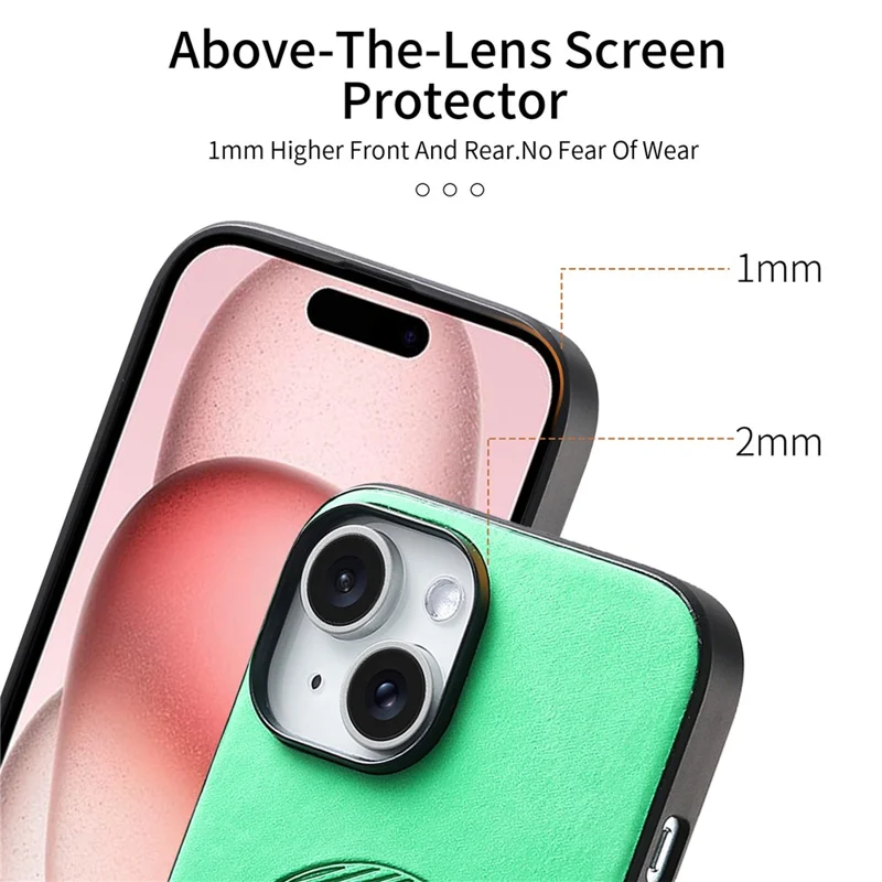For iPhone 15 Leather Back Case Compatible with MagSafe Skin-Touch Phone Cover - Green