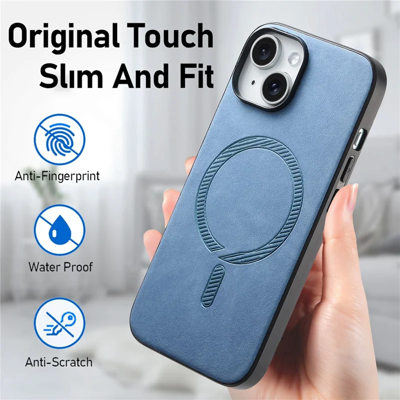 For iPhone 15 Leather Back Case Compatible with MagSafe Skin-Touch Phone Cover - Green