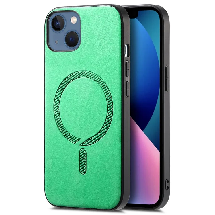Étui en cuir pour iPhone 13 compatible avec MagSafe Skin-Touch Phone Cover - Vert