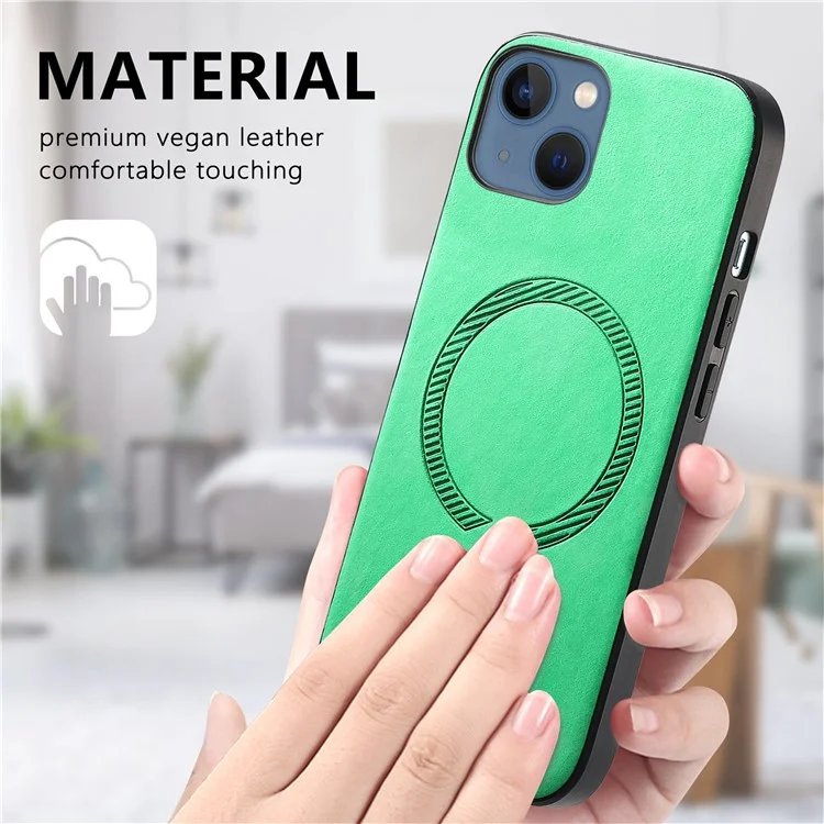 Étui en cuir pour iPhone 13 compatible avec MagSafe Skin-Touch Phone Cover - Vert