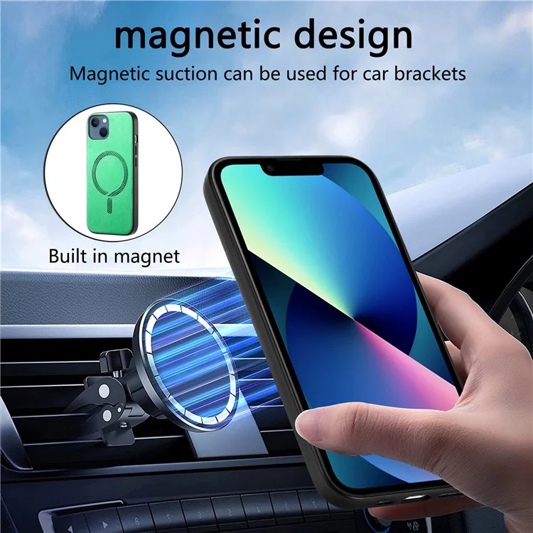 Étui en cuir pour iPhone 13 compatible avec MagSafe Skin-Touch Phone Cover - Vert
