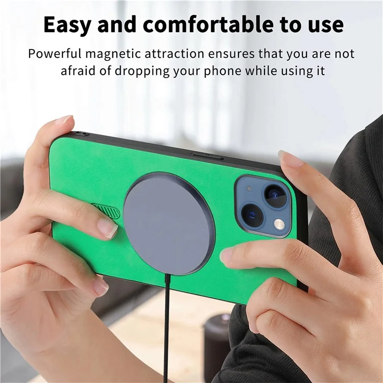 Étui en cuir pour iPhone 13 compatible avec MagSafe Skin-Touch Phone Cover - Vert