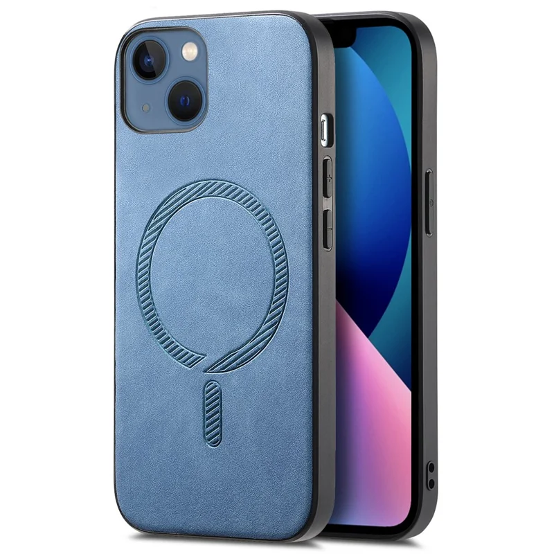 For iPhone 13 Læderbagside Case Kompatibel med MagSafe Hudfølelses Telefonbeskyttelse - Blå