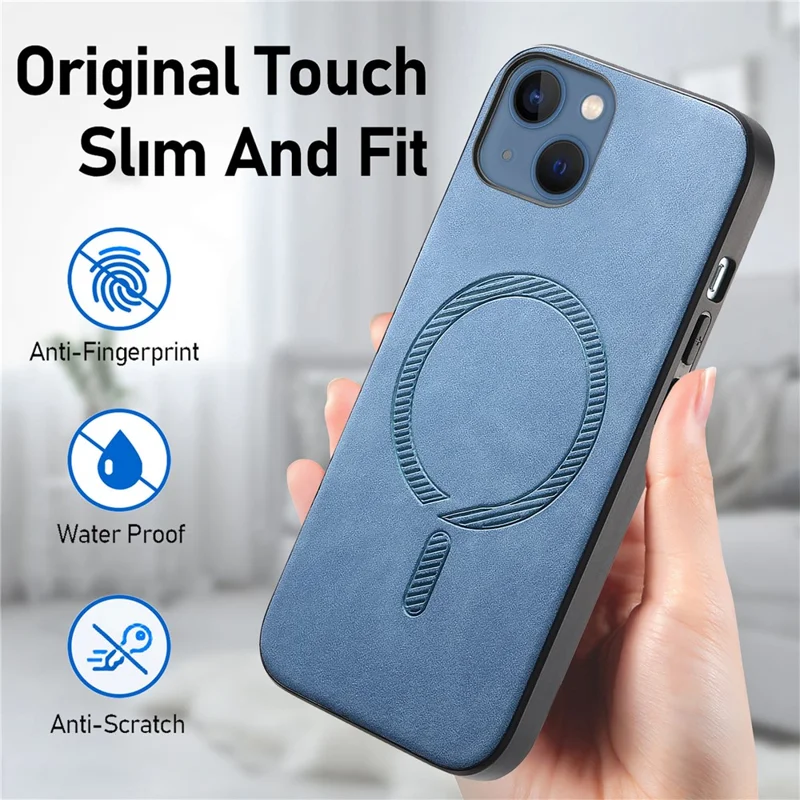 For iPhone 13 Læderbagside Case Kompatibel med MagSafe Hudfølelses Telefonbeskyttelse - Blå