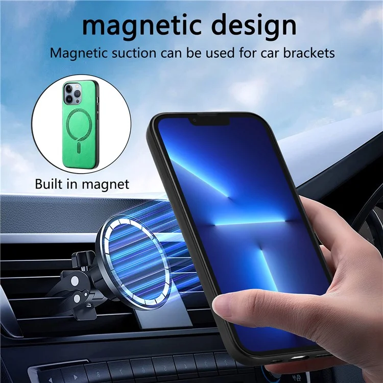 Кожаный чехол для iPhone 13 Pro с совместимостью с MagSafe, кожаная задняя панель, кожаный чехол для телефона - зеленый