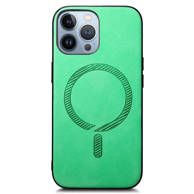 Para iPhone 13 Pro Max Capa de Couro Traseira Compatível com MagSafe Capa de Telefone Toque na Pele - Verde